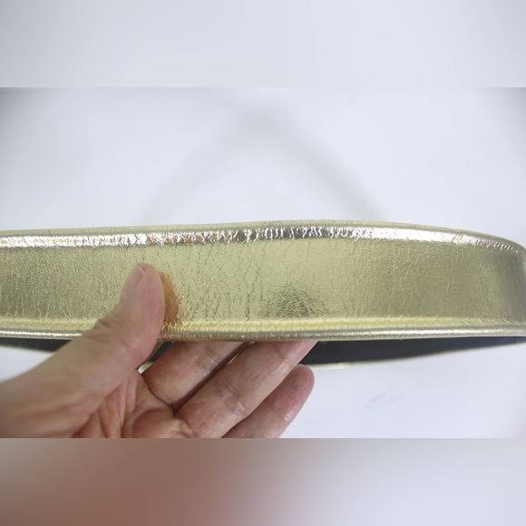 Eighties Gold Lamé Leather Belt with Gold Chain Tassel and Rhinestone Buckle - Picture 7 of 8